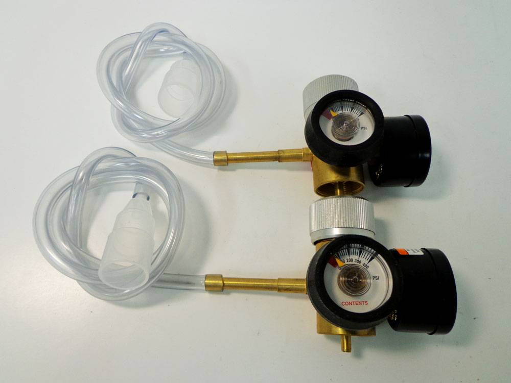U S Gauge Model 23 15psi/Contents 400psi Gas Regulators with Rodent Face Masks and Feeder Tubes, non